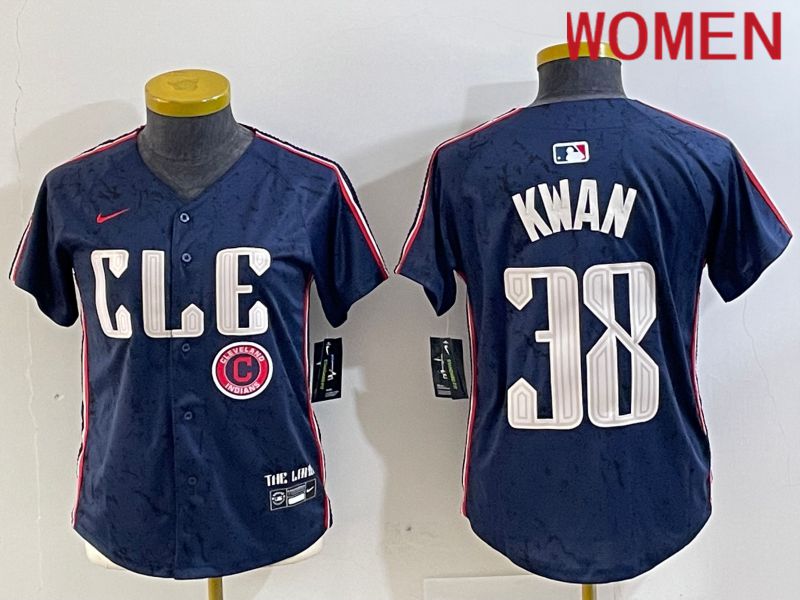 Women Cleveland Indians #38 Kwan Blue City Edition Nike 2024 MLB Jersey style 3